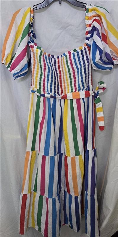NWT NY & Company M Off-The-Shoulder Rainbow Stripe Maxi Dress 129100