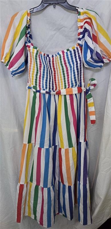 NWT NY & Company M Off-The-Shoulder Rainbow Stripe Maxi Dress 129100