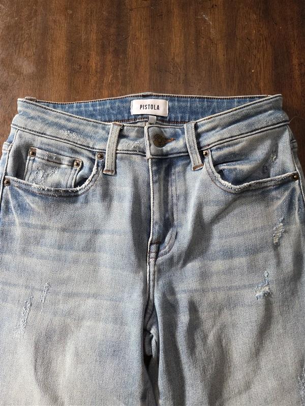 NWOT Pistola 27 Presley High Rise Jeans Distressed Blue Denim 129107