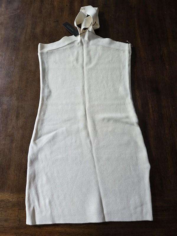 NWOT Bobi Black S Cross Strap High Neck Halter Knit Mini Dress Ivory 129109