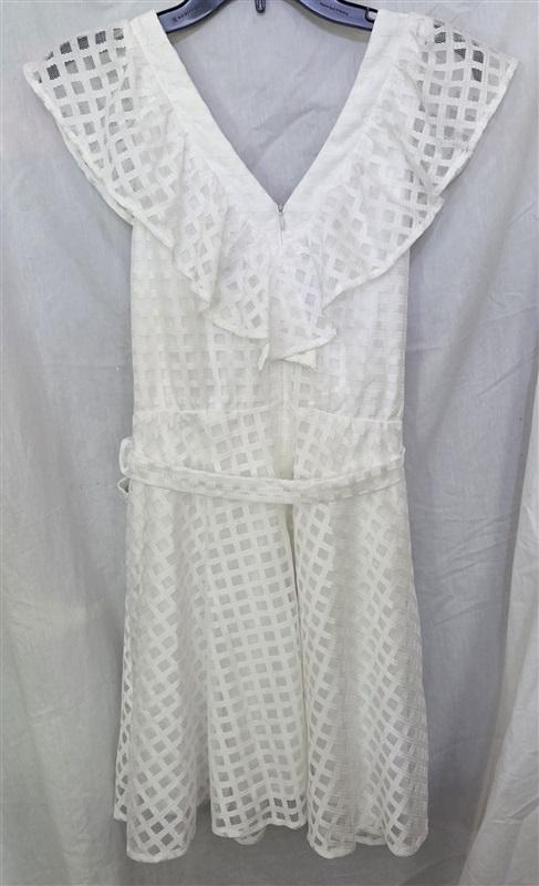 NWTD Danny & Nicole Ruffle V Neck Mini Dress Window Pane Pattern White 129125