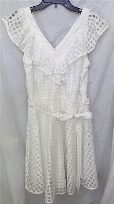 NWTD Danny & Nicole Ruffle V Neck Mini Dress Window Pane Pattern White 129125