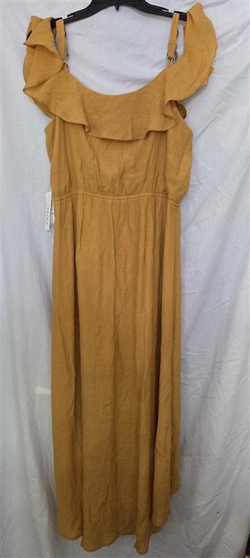 NWT Luxology L Off the Shoulder Solid Gauze High Low Dress Mustard Yellow 129151