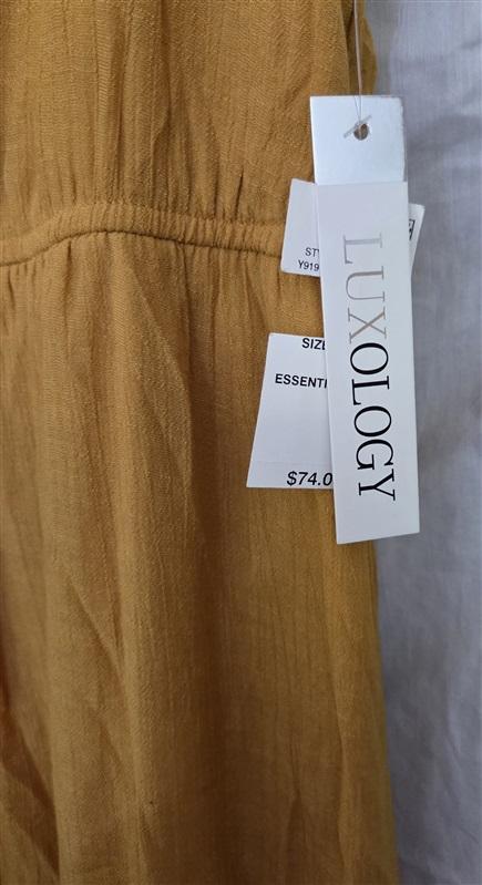NWT Luxology L Off the Shoulder Solid Gauze High Low Dress Mustard Yellow 129151
