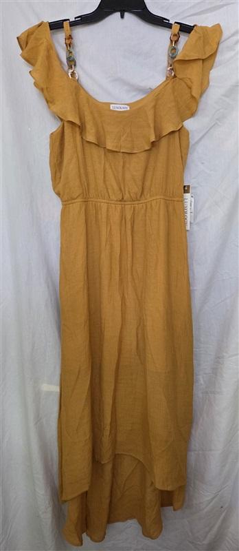 NWT Luxology L Off the Shoulder Solid Gauze High Low Dress Mustard Yellow 129151