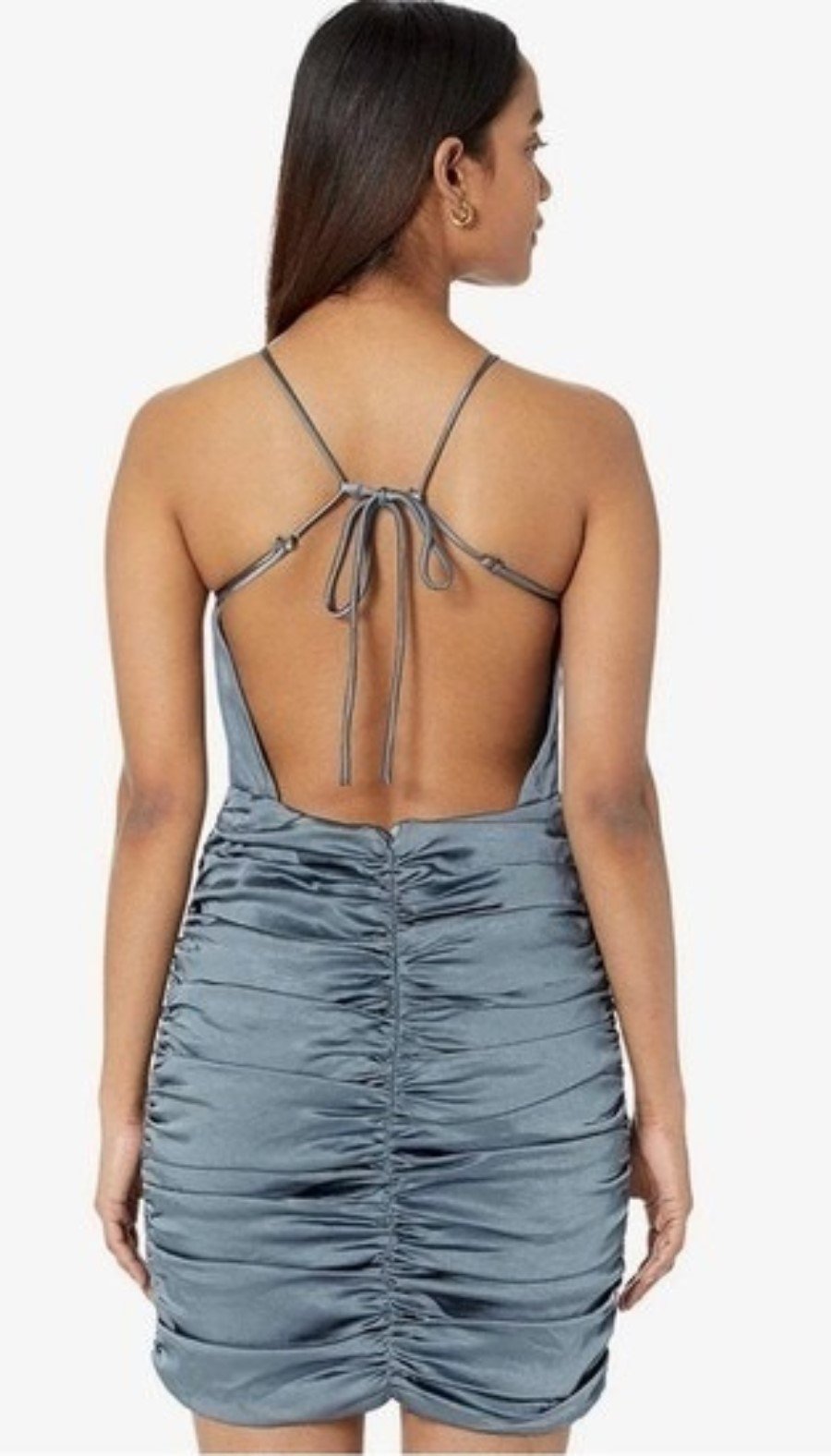 NWT Line & Dot S Mai Mini Dress Steel Blue Open Back Satin Cocktail Dress 129152