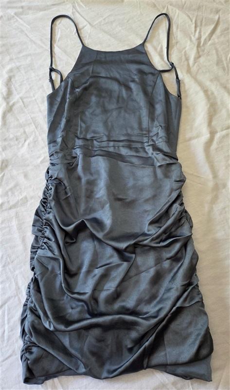 NWT Line & Dot XS Mai Mini Steel Blue Open Back Satin Cocktail Dress 129153