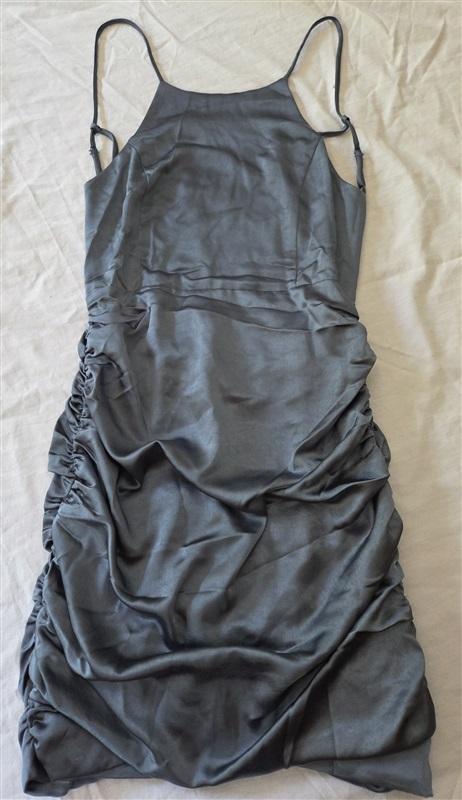 NWT Line & Dot XS Mai Mini Steel Blue Open Back Satin Cocktail Dress 129153