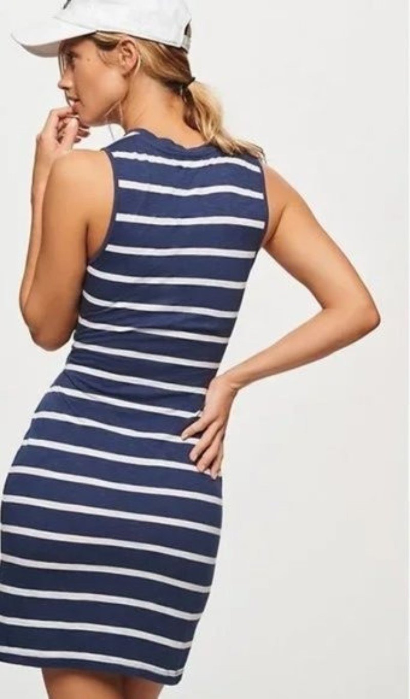 NWOT Anthropologie T.LA M Boho Open Front Mini Blue Stripe Dress 129154