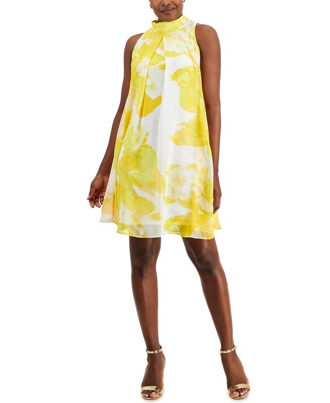 NWT Signature By Robbie Bee 14 Printed Chiffon Mock-Neck Dress 129156