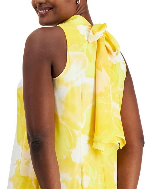 NWT Signature By Robbie Bee 14 Printed Chiffon Mock-Neck Dress 129156