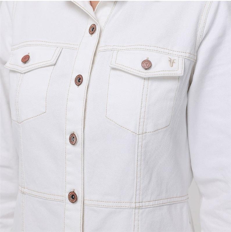 NWT Frye L Denim Western Jean Button Up Mini Dress Jacket Bone White 129159