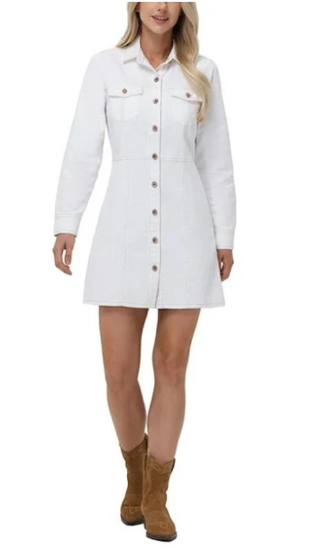 NWT Frye L Denim Western Jean Button Up Mini Dress Jacket Bone White 129159