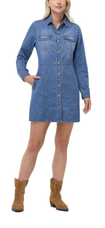 NWT Frye XL Denim Western Jean Button Up Mini Dress Jacket Light Blue 129160
