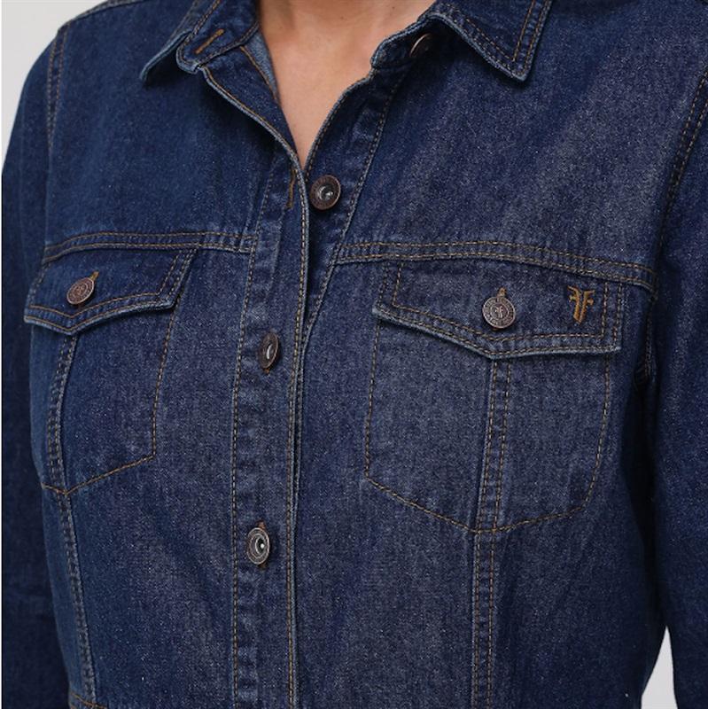 NWT Frye L Denim Western Jean Button Up Mini Dress Jacket Dk Blue 129162