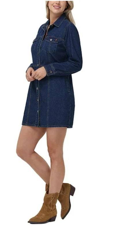 NWT Frye L Denim Western Jean Button Up Mini Dress Jacket Dk Blue 129162