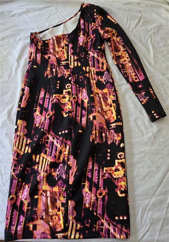 NWOT Bold Elements Cut to Curve S Body Con 1 Shoulder Dress Black pink 129173