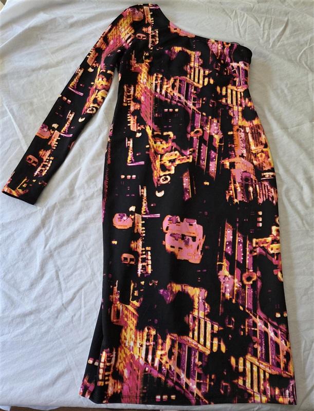 NWOT Bold Elements Cut to Curve S Body Con 1 Shoulder Dress Black pink 129173