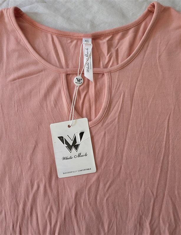 NWT White Mark XL Keyhole Neck Cutout Short Sleeve Top Rose Pink 129174