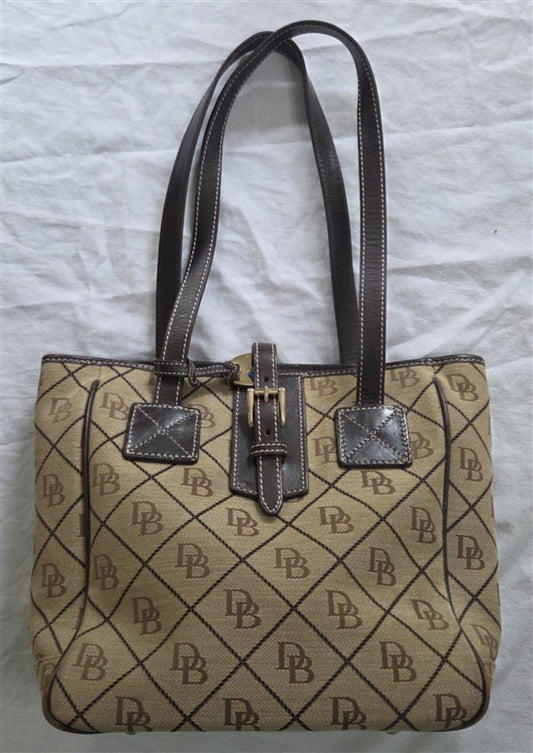 Dooney Bourke Y2K Leather & Cloth Signature Shopper Purse Handbag Brown 129182