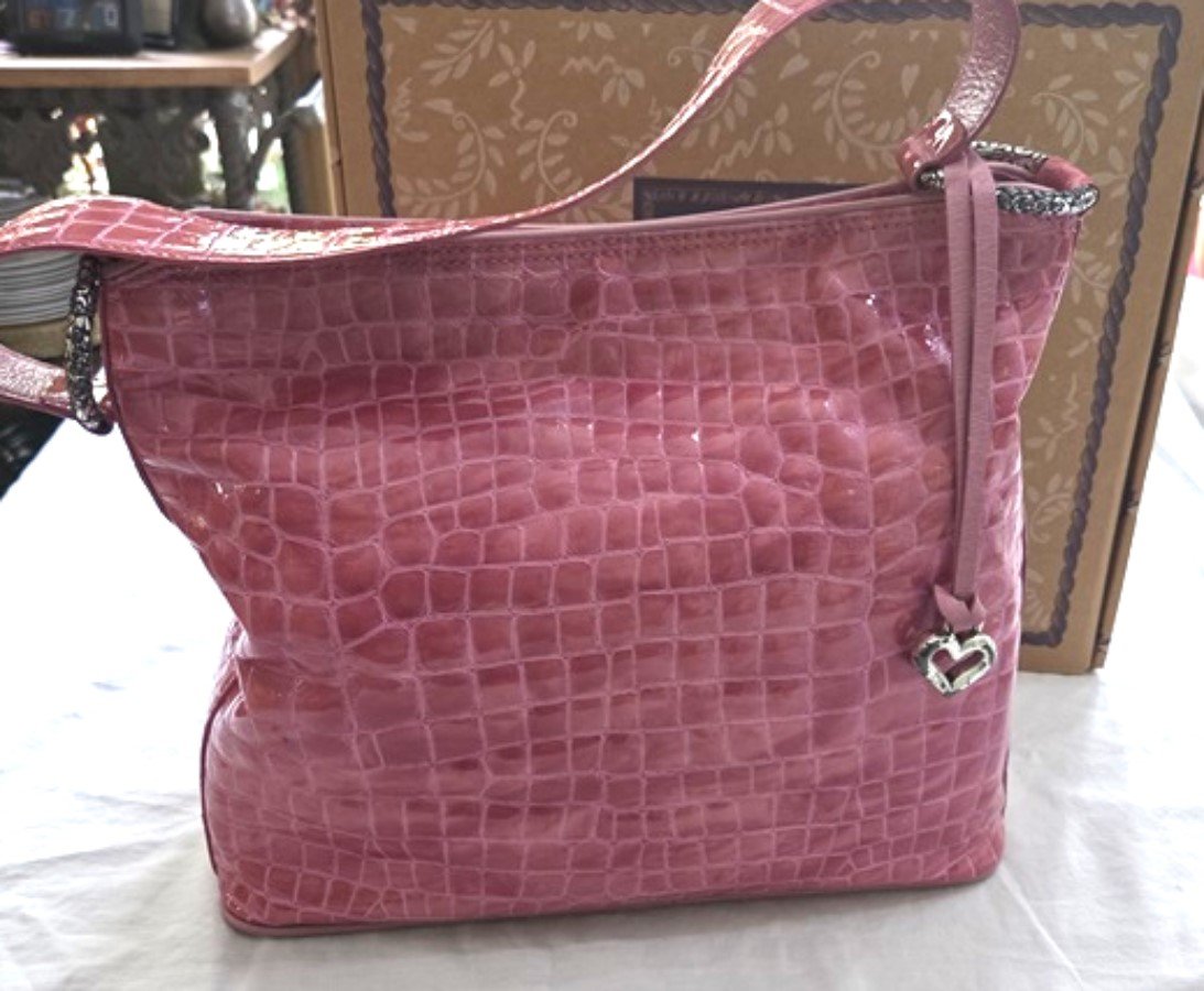 Vintage Brighton Cher Croco Tote Shoulder Bag Power of Pink Patent Leather 129192