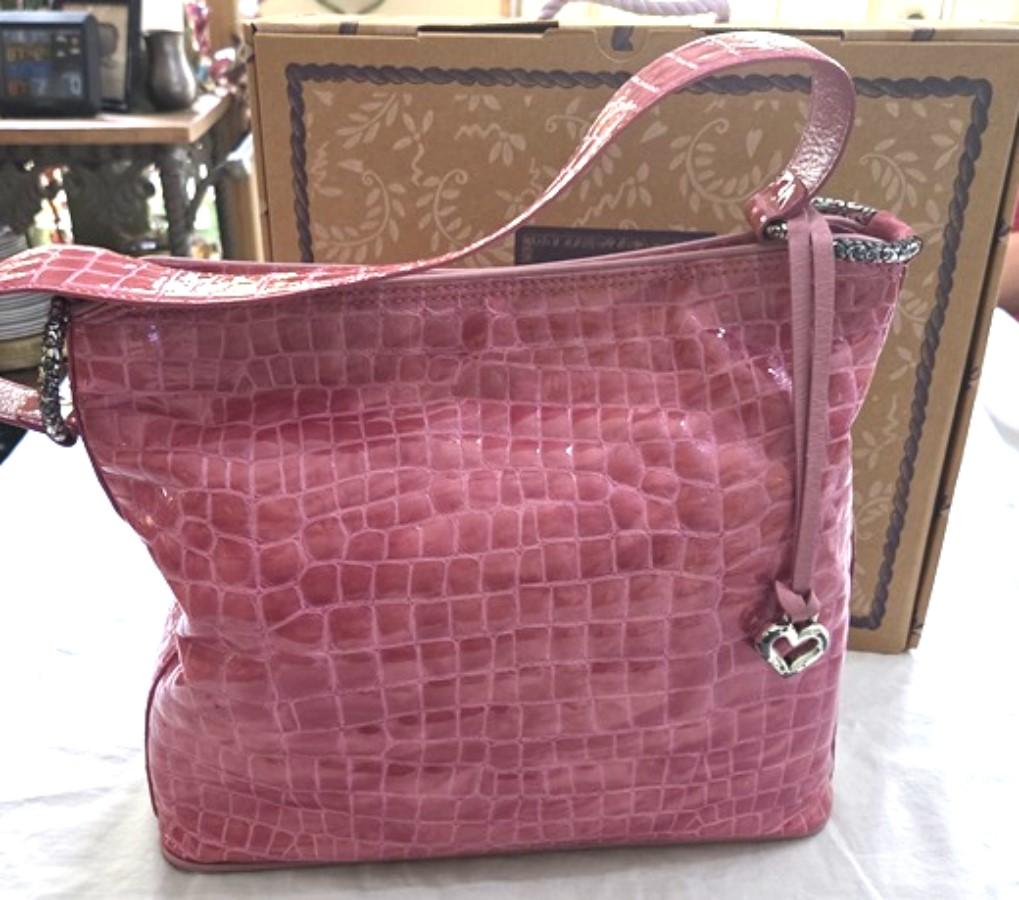 Vintage Brighton Cher Croco Tote Shoulder Bag Power of Pink Patent Leather 129192