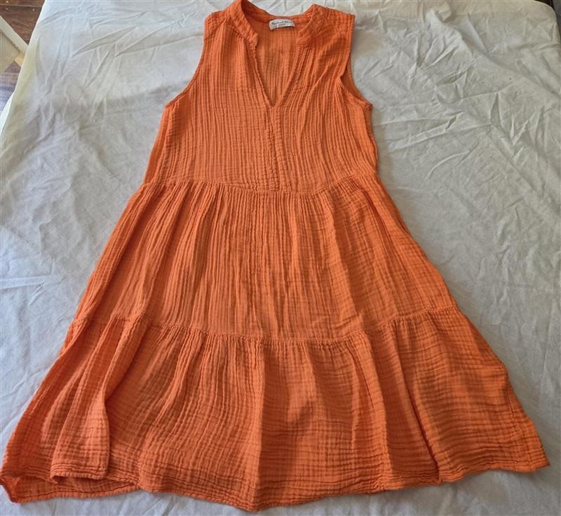 NWOT Michael Stars S Daisy Gauze Tiered Crinkle Dress Orange Sleeveless 129214