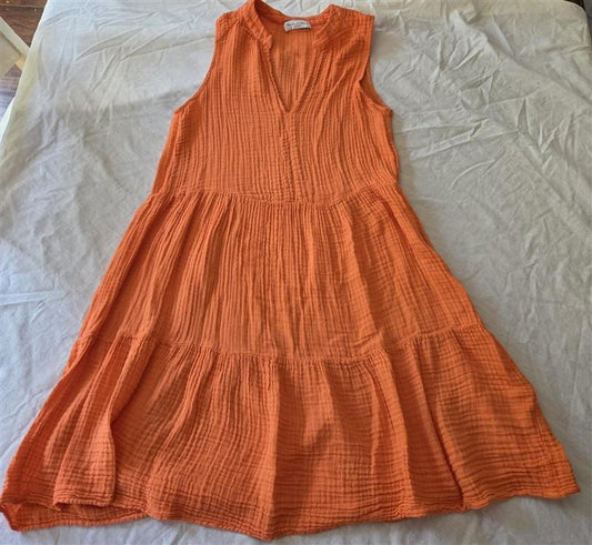 NWOT Michael Stars S Daisy Gauze Tiered Crinkle Dress Orange Sleeveless 129214