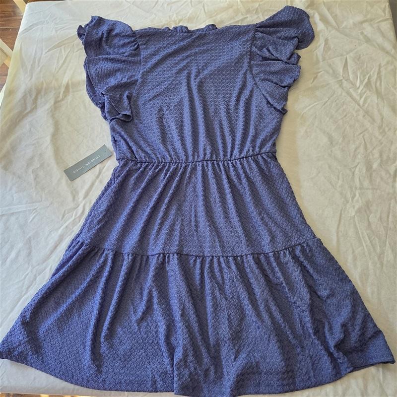 NWT London Times LG V Neck Butterfly Sleeves Pull Over Jersey Dress Blue 129225