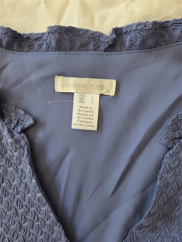 NWT London Times LG V Neck Butterfly Sleeves Pull Over Jersey Dress Blue 129225