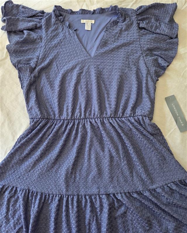NWT London Times LG V Neck Butterfly Sleeves Pull Over Jersey Dress Blue 129225