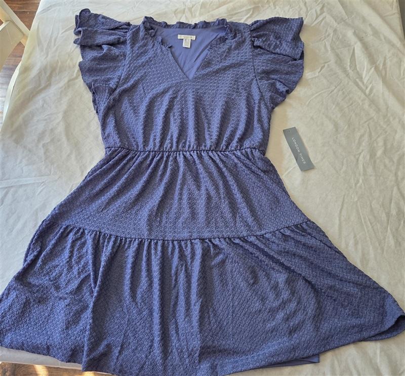 NWT London Times LG V Neck Butterfly Sleeves Pull Over Jersey Dress Blue 129225