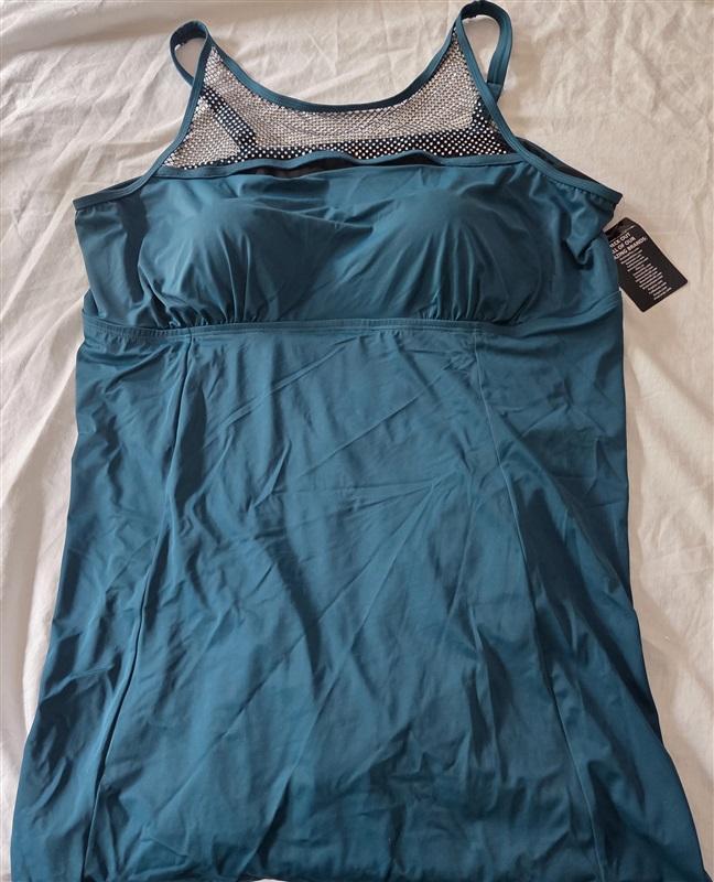 NWT Swimsuits For All 34 Rhinestone Embellished High-Neck 1pc Swim Dress 129244