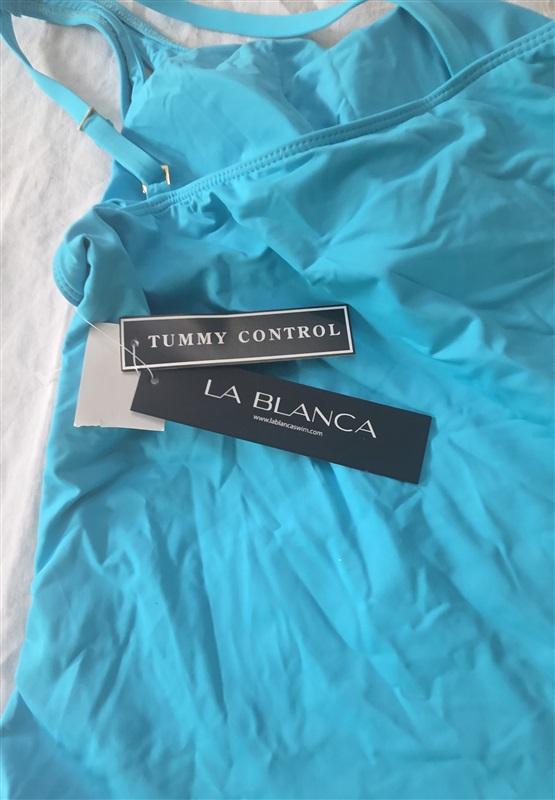NWT La Blanca 6 Island Goddess 1 Shoulder Tankini Swim Top Aqua Blue 129245