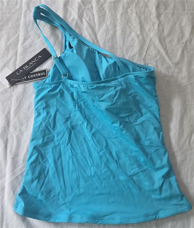 NWT La Blanca 6 Island Goddess 1 Shoulder Tankini Swim Top Aqua Blue 129245