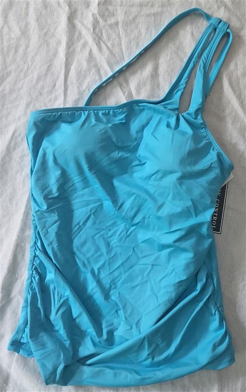 NWT La Blanca 6 Island Goddess 1 Shoulder Tankini Swim Top Aqua Blue 129245