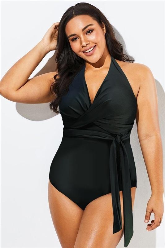 NWT Swimsuits For All 22 Twist V Neck Bombshell Halter 1pc 129246