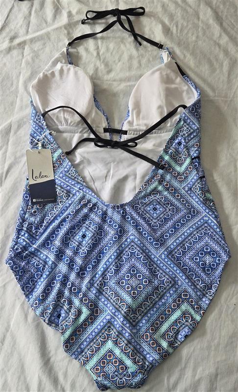 NWT Leilani 16 Deep V Blue White Medallions Swimsuit Bathing Suit 129248