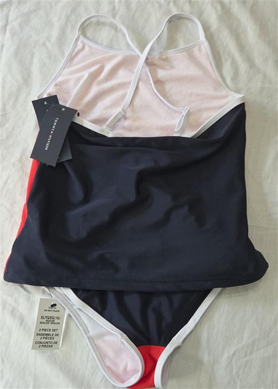 NWT Tommy Hilfiger 16 Girls 2pc Tankini Swimsuit Red Blue 129249