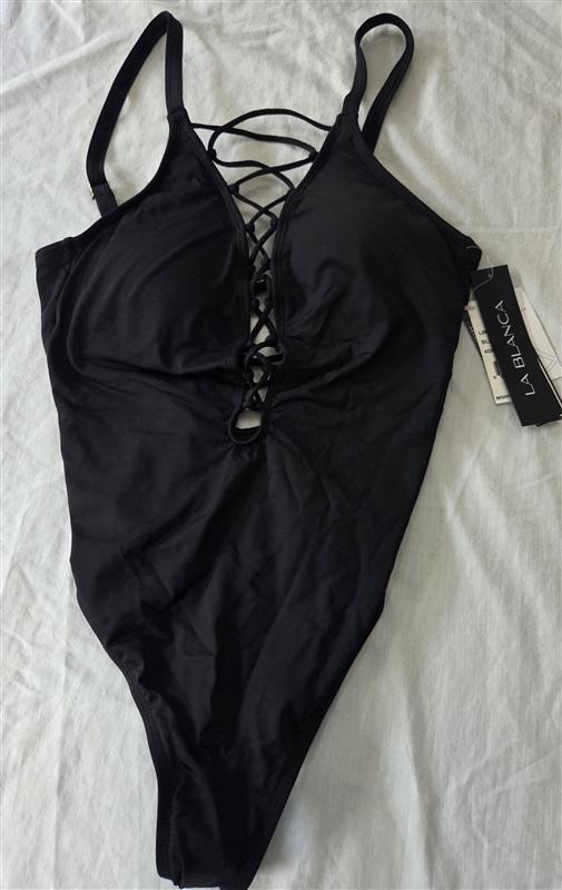 NWT La Blanca 4DD Island Goddess Laceup Hi-Neck 1 Piece Swimsuit Back 129250