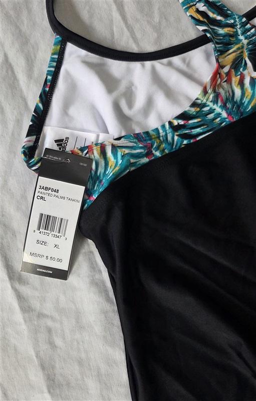 NWT Adidas XL Painted Palms Sport Tankini Swim Top 129251