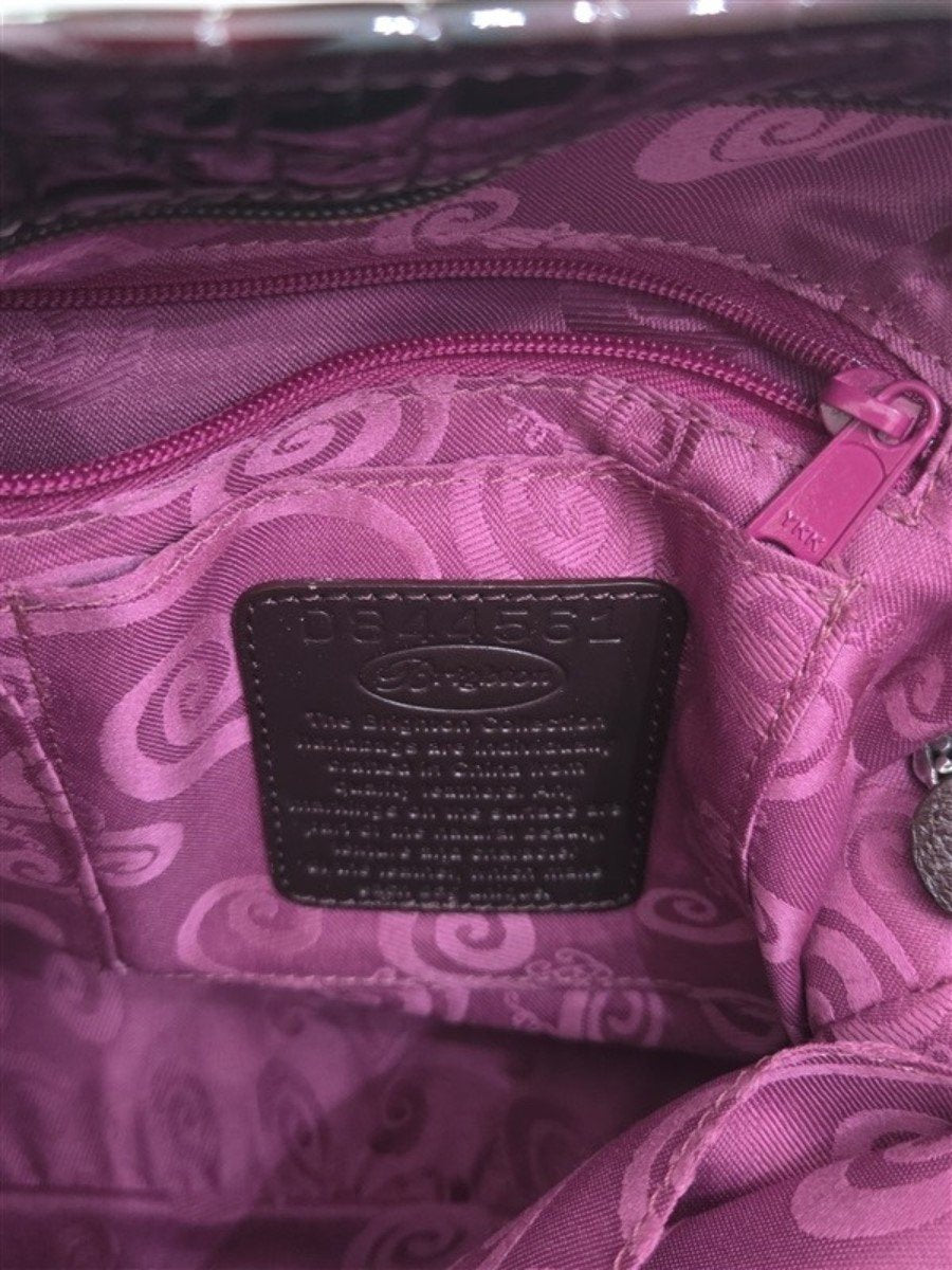 Vintage Brighton Cher Croco Tote Shoulder Bag Patent Leather Burgundy 129256