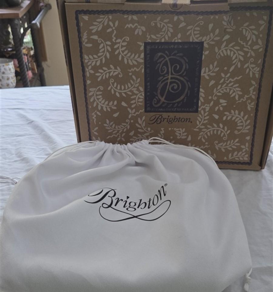 Vintage Brighton Woven Straw & Leather Shopper Bag Purse Dahlia Wh Tan #129260