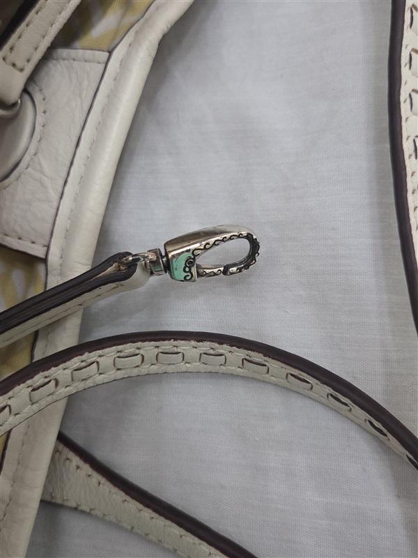 Vintage Brighton Woven Straw & Leather Shopper Bag Purse Dahlia Wh Tan #129260