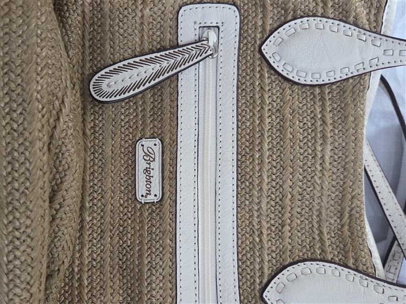 Vintage Brighton Woven Straw & Leather Shopper Bag Purse Dahlia Wh Tan #129260