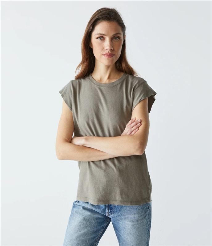 NWOT Michael Stars XS Joey Power Shoulder Tee in Green 123682