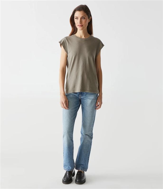 NWOT Michael Stars XS Joey Power Shoulder Tee in Green 123682