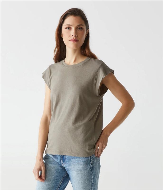 NWOT Michael Stars XS Joey Power Shoulder Tee in Green 123682