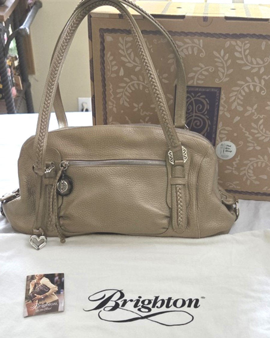 Vintage Brighton Gold Metallic Pebble Leather Hobo Bag Purse 129264