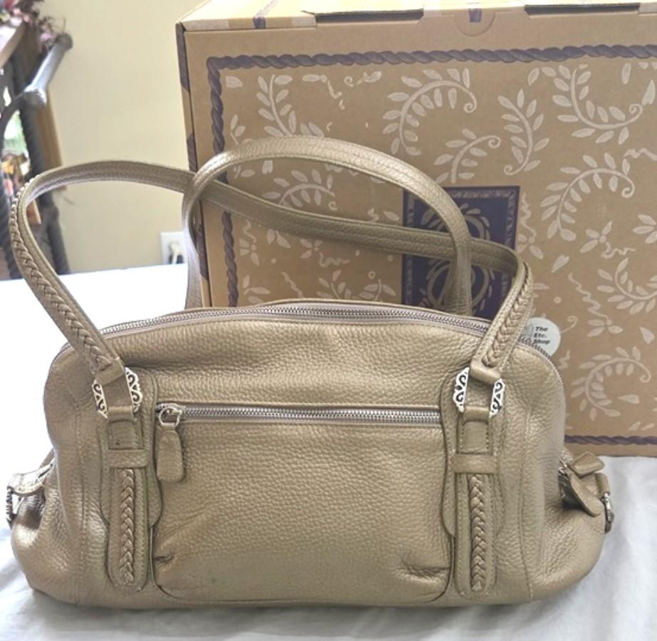 Vintage Brighton Gold Metallic Pebble Leather Hobo Bag Purse 129264